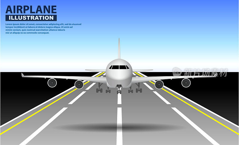 一套逼真的飞机模拟或降落起飞的商业飞机或飞机业务的概念。Eps 10矢量，易于修改